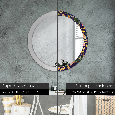 Round decorative wall mirror Watecolor plants