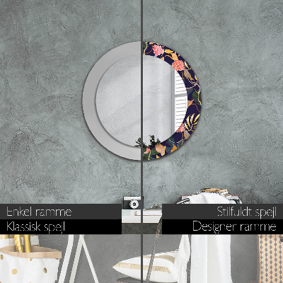 Round decorative wall mirror Watecolor plants