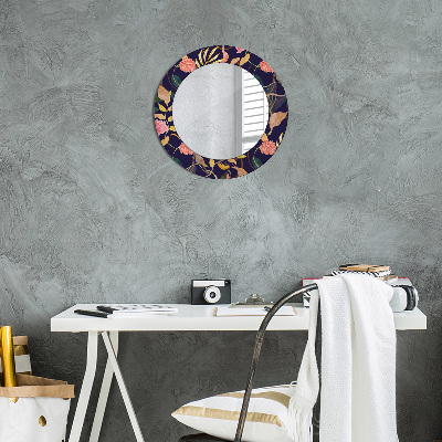 Round decorative wall mirror Watecolor plants