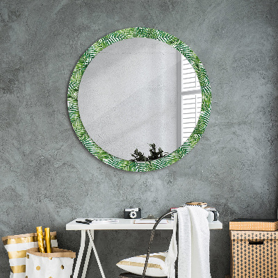 Round decorative wall mirror Tropical palm