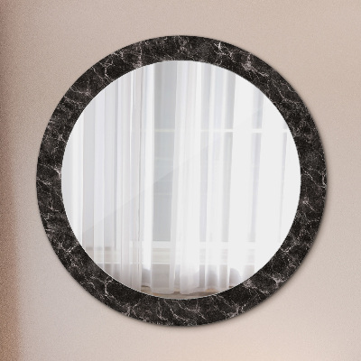 Round mirror print Black marble