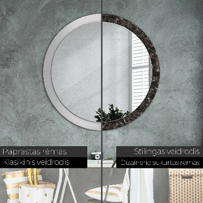 Round mirror print Black marble