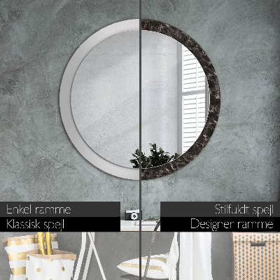 Round mirror print Black marble