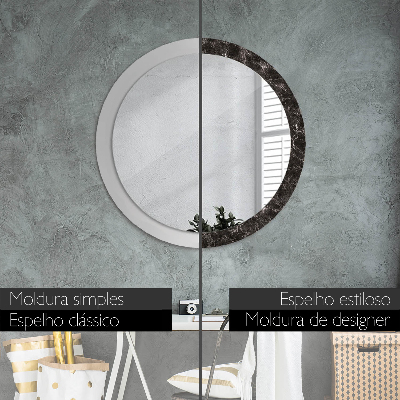 Round mirror print Black marble