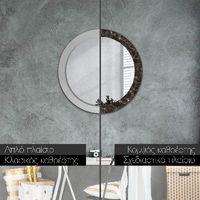 Round mirror print Black marble