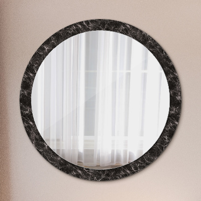 Round mirror print Black marble