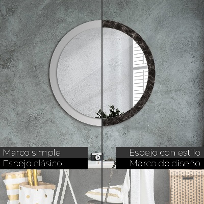 Round mirror print Black marble