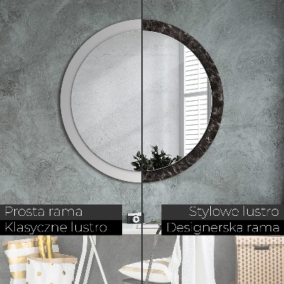 Round mirror print Black marble