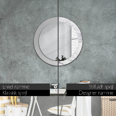 Round mirror print White marble