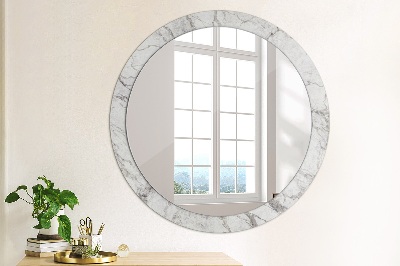 Round mirror print White marble