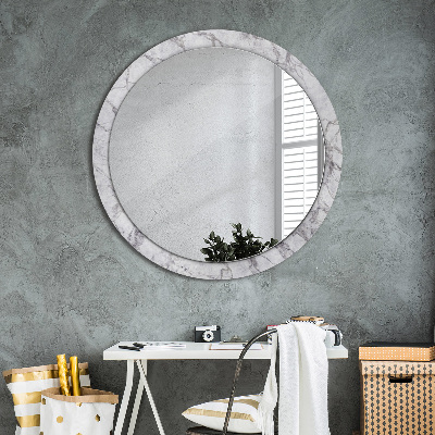 Round mirror print White marble