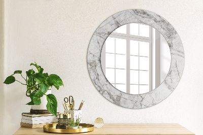 Round mirror print White marble