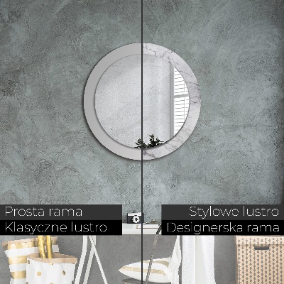 Round mirror print White marble