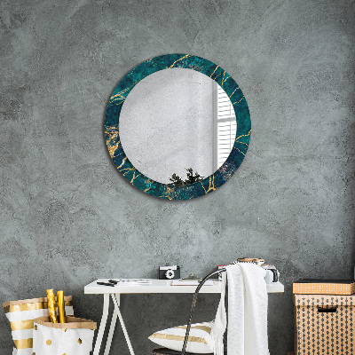 Round decorative wall mirror Malachite green marble