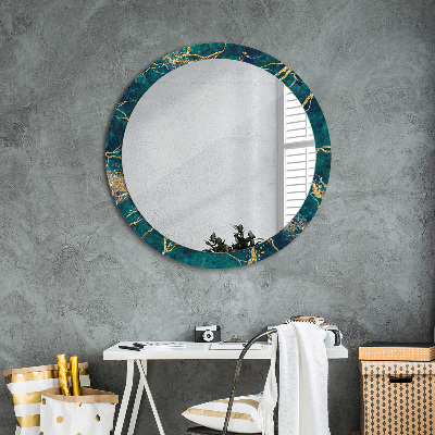 Round decorative wall mirror Malachite green marble