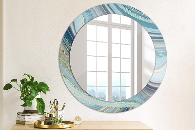 Round decorative wall mirror Blue marble