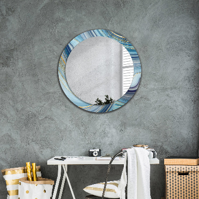 Round decorative wall mirror Blue marble