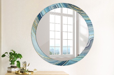 Round decorative wall mirror Blue marble