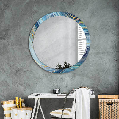 Round decorative wall mirror Blue marble