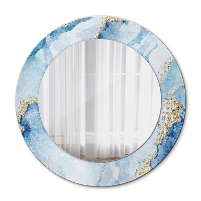 Round decorative wall mirror Blue marble with gold