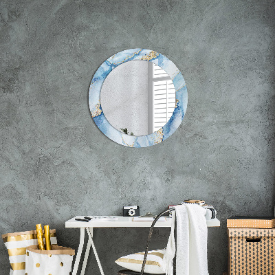 Round decorative wall mirror Blue marble with gold