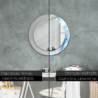 Round decorative wall mirror Blue marble with gold