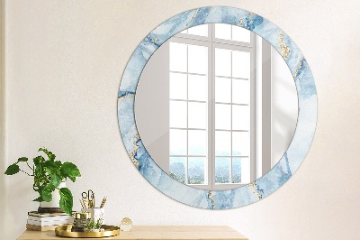 Round decorative wall mirror Blue marble with gold