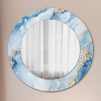 Round decorative wall mirror Blue marble with gold