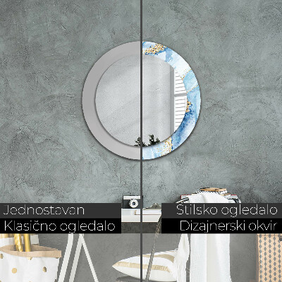 Round decorative wall mirror Blue marble with gold