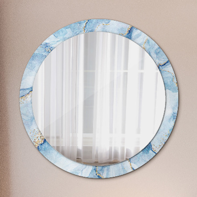 Round decorative wall mirror Blue marble with gold