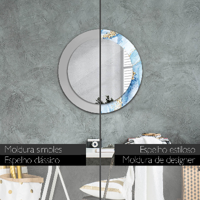 Round decorative wall mirror Blue marble with gold