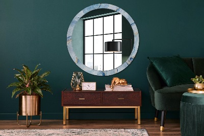 Round decorative wall mirror Blue marble with gold