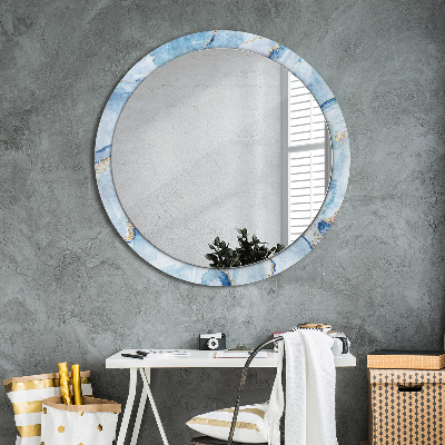 Round decorative wall mirror Blue marble with gold