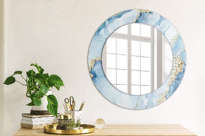 Round decorative wall mirror Blue marble with gold