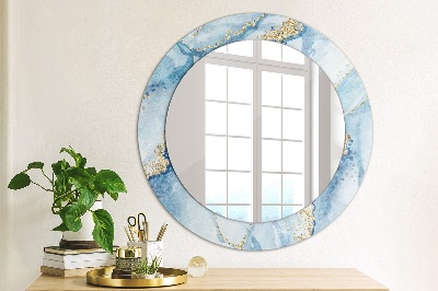 Round decorative wall mirror Blue marble with gold