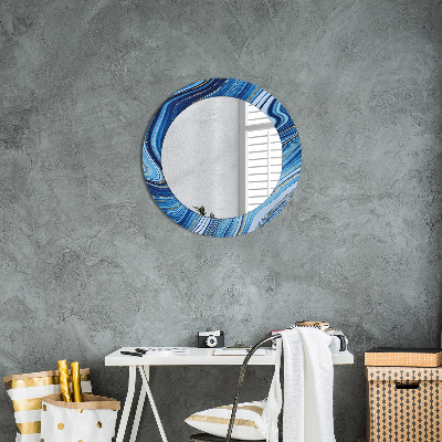 Round decorative wall mirror Blue marbling