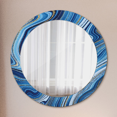 Round decorative wall mirror Blue marbling