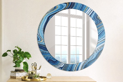 Round decorative wall mirror Blue marbling