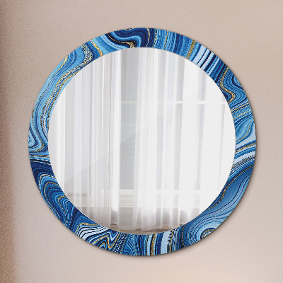 Round decorative wall mirror Blue marbling