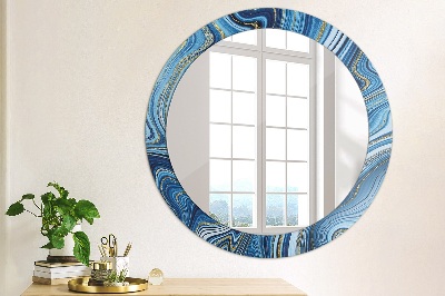 Round decorative wall mirror Blue marbling