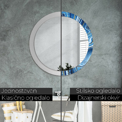 Round decorative wall mirror Blue marbling