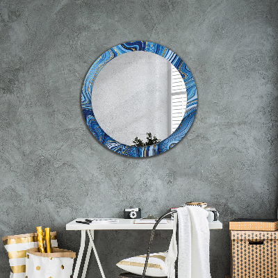 Round decorative wall mirror Blue marbling