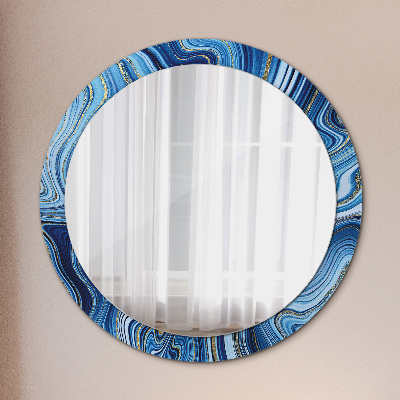 Round decorative wall mirror Blue marbling