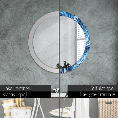 Round decorative wall mirror Blue marbling