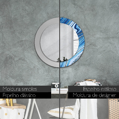 Round decorative wall mirror Blue marbling