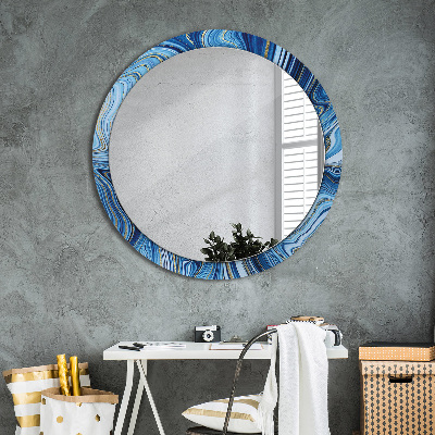 Round decorative wall mirror Blue marbling