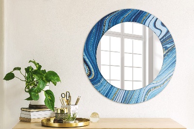 Round decorative wall mirror Blue marbling