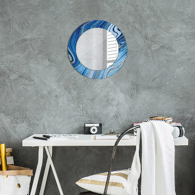 Round decorative wall mirror Blue marbling