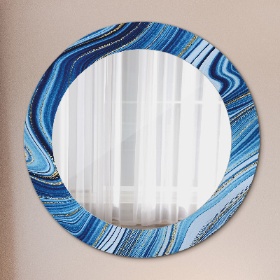 Round decorative wall mirror Blue marbling