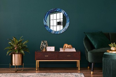 Round decorative wall mirror Blue marbling